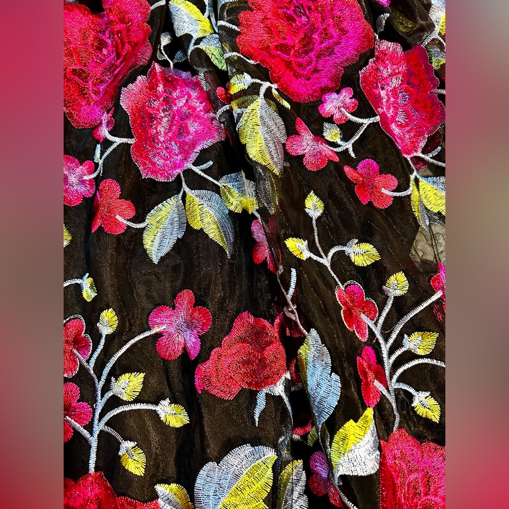 Nicole Miller Black Mini Dress with Pink Floral Embroidery - Picture 7 of 10